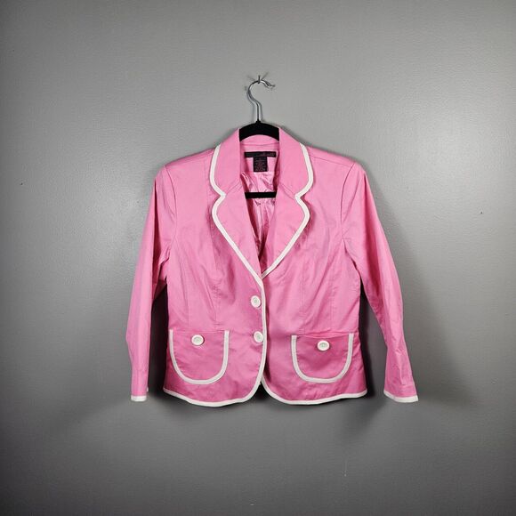 Willi Smith Pink White Trim Tailored Blazer Womens Size 8 Workwear Jacket Retro - Picture 1 of 7